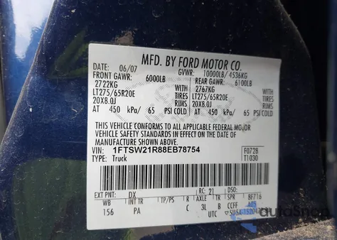 2008 Ford F-250 из США, поврежденный, VIN 1FTSW21R88EB78754